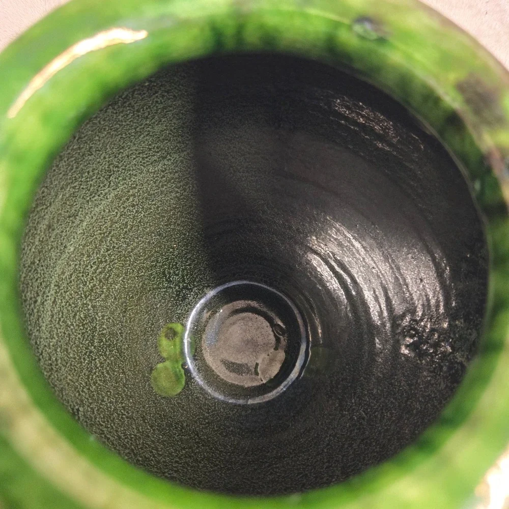 Vintage French Pottery Emerald Green Drip Glaze Terracotta Vase Made in France